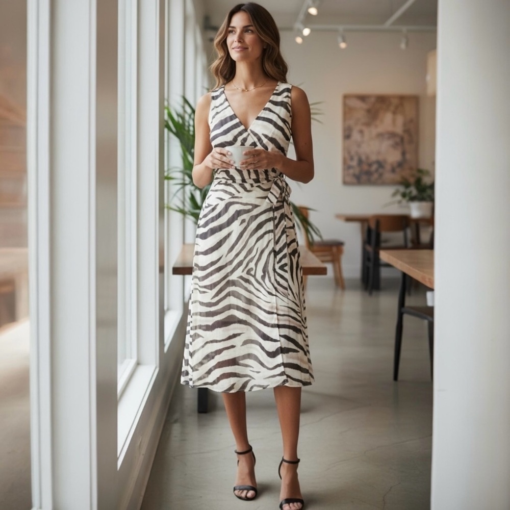 Lauren Ralph Lauren LRL Zebra Print Georgette A-Line Midi Dress • Size 4 • $185